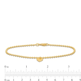 2.0mm Bead Chain with Heart Dangle Bracelet in 10K Gold - 7.5"|Peoples Jewellers