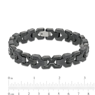 Men's Wrench Pattern Link Bracelet with Carbon Fibre Inlay in Stainless Steel with Black Ion-Plate - 8.75"|Peoples Jewellers