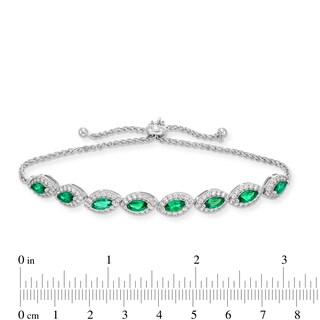 Marquise Lab-Created Emerald and Lab-Created White Sapphire Bolo Bracelet in Sterling Silver - 9.5"|Peoples Jewellers