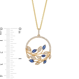 EFFY™ Collection Blue Sapphire and 0.29 CT. T.W. Diamond Leaves Pendant in 14K Gold|Peoples Jewellers