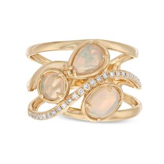 EFFY™ Collection Opal and 0.085 CT. T.W. Diamond Three Stone Ring in 14K Gold|Peoples Jewellers