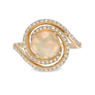 EFFY™ Collection Opal and 0.23 CT. T.W. Diamond Swirl Ring in 14K Gold|Peoples Jewellers