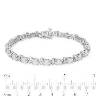 Lab-Created Oval Opal and White Sapphire Line Bracelet in Sterling Silver - 7.25"|Peoples Jewellers