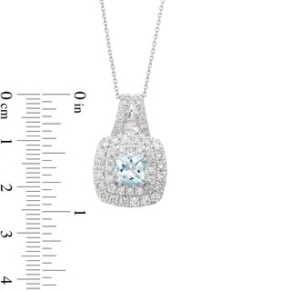 1.25 CT. T.W. Certified Lab-Created Diamond and Aquamarine Frame Pendant in 10K White Gold (F/SI2)|Peoples Jewellers