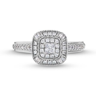 0.40 CT. T.W. Princess-Cut Diamond Double Frame Vintage-Style Engagement Ring in 10K White Gold|Peoples Jewellers