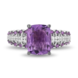 Enchanted Disney Wish Cushion-Cut and Round Amethyst with 0.085 CT. T.W. Diamond Ring in Sterling Silver|Peoples Jewellers
