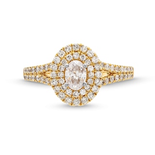 1.00 CT. T.W. Certified Oval Diamond Double Frame Split Shank Engagement Ring in 14K Gold (F/SI2)|Peoples Jewellers