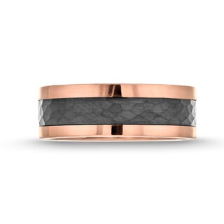 Men's 8.0mm Wedding Band in Rose-Tone Ion Plated Tungsten with Black Carbon Fibre Inset - Size 10|Peoples Jewellers