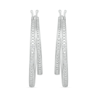 Diamond Accent Split Double Row Hoop Earrings in Sterling Silver|Peoples Jewellers