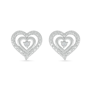 Diamond Accent Double Heart Stud Earrings in Sterling Silver|Peoples Jewellers