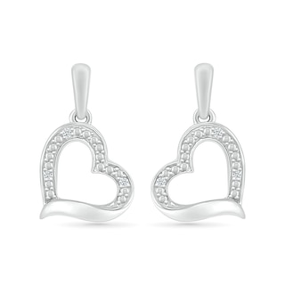 Diamond Accent Tilted Heart Drop Earrings in Sterling Silver|Peoples Jewellers