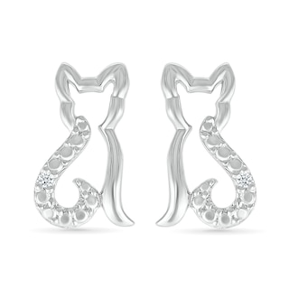 Diamond Accent Cat Outline Stud Earrings in Sterling Silver|Peoples Jewellers