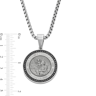 Men's 0.25 CT. T.W. Diamond Saint Christopher Medallion in Stainless Steel - 24"|Peoples Jewellers