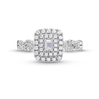 0.45 CT. T.W. Emerald-Cut Diamond Double Frame Twist Shank Engagement Ring in 10K White Gold|Peoples Jewellers