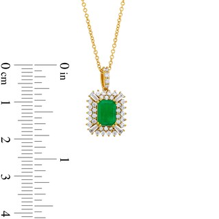 Emerald-Cut Emerald and 0.50 CT. T.W. Certified Lab-Created Diamond Pendant in 10K Gold (F/SI2)|Peoples Jewellers