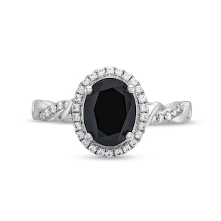 Monique Lhuillier Bliss 2.13 CT. T.W. Oval Black and White Diamond Twist Shank Engagement Ring in 14K White Gold|Peoples Jewellers