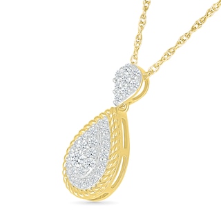 0.30 CT. T.W. Pear-Shaped Multi-Diamond Rope-Textured Frame Drop Pendant in 10K Gold|Peoples Jewellers