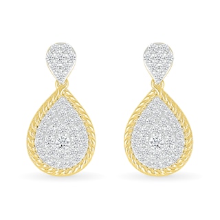 0.50 CT. T.W. Pear-Shaped Multi-Diamond Rope-Textured Frame Drop Earrings in 10K Gold|Peoples Jewellers