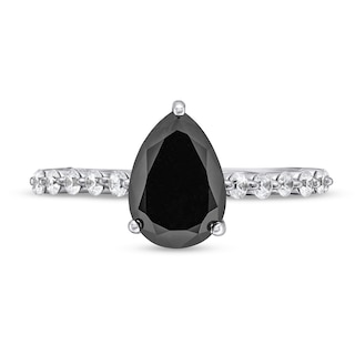 Monique Lhuillier Bliss 2.58 CT. T.W. Pear Black and White Diamond Scallop Shank Engagement Ring in 14K White Gold|Peoples Jewellers