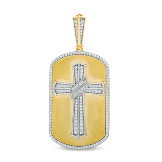 0.95 CT. T.W. Diamond Dog Tag with Cross Necklace Charm in 10K Gold|Peoples Jewellers
