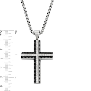 Men's 0.70 CT. T.W. Black and White Diamond Cross in Stainless Steel with Black Ion Plate - 24"|Peoples Jewellers