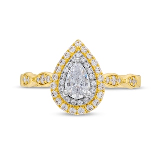 Monique Lhuillier Bliss 0.69 CT. T.W. Pear-Shaped Diamond Double Frame Vintage-Style Engagement Ring in 18K Gold|Peoples Jewellers