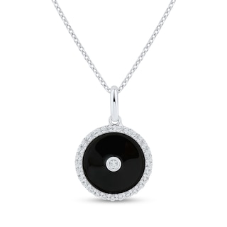 0.18 CT. T.W. Diamond and Black Enamel Circle Pendant in Sterling Silver|Peoples Jewellers