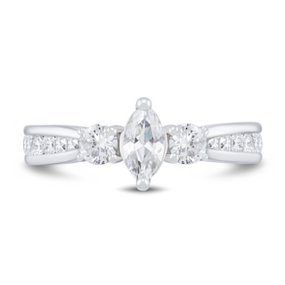 0.95 CT. T.W. Marquise Diamond Past Present Future® Tapered Shank Engagement Ring in 14K White Gold|Peoples Jewellers