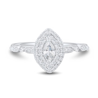 0.45 CT. T.W. Marquise Diamond Double Frame Art Deco Vintage-Style Engagement Ring in 14K White Gold|Peoples Jewellers