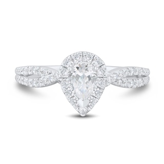 0.69 CT. T.W. Pear-Shaped Certified Diamond Frame Twist Shank Engagement Ring in Platinum|Peoples Jewellers