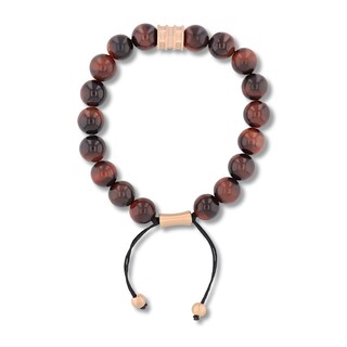 Tiger's Eye and Rose Ion-Plated Stainless Steel Beaded Bolo Bracelet - 8.5"|Peoples Jewellers