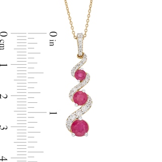 Certified Ruby and 0.30 CT. T.W. Certified Lab-Created Diamond Three-Stone Drop Pendant in 1OK Gold|Peoples Jewellers