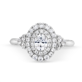 Monique Lhuillier Bliss 0.95 CT. T.W. Oval-Shaped Diamond Double Frame Engagement Ring in 18K White Gold (I/SI2)|Peoples Jewellers