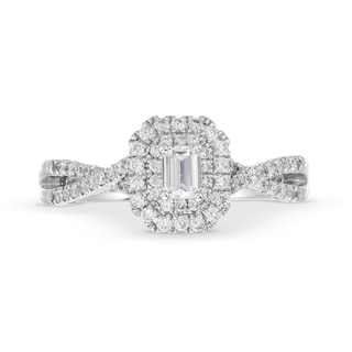 0.75 CT. Emerald-Cut Canadian Certified Diamond Double Framed Engagement Ring in 14K White Gold (I/SI2)|Peoples Jewellers