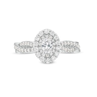 Vera Wang Love Collection 0.95 CT. T.W. Oval Diamond Double Frame Twist Shank Engagement Ring in 14K White Gold|Peoples Jewellers