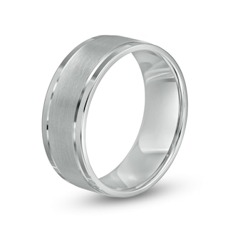 Men's 8.0mm Engravable Brush-Finish Comfort-Fit Wedding Band in 14K White Gold (1 Line)|Peoples Jewellers