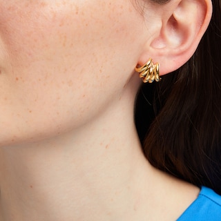 Italian Gold Fan Button Stud Earrings Hollow 18K Gold|Peoples Jewellers