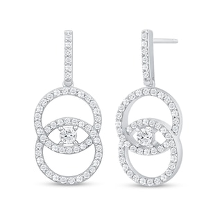 0.95 CT. T.W. Diamond Intertwined Circle Drop Earrings in 10K White Gold|Peoples Jewellers