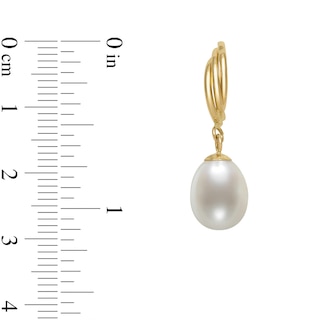 8.0mm Oval Freshwater Cultured Pearl Feather Drop Earrings in 14K Gold|Peoples Jewellers