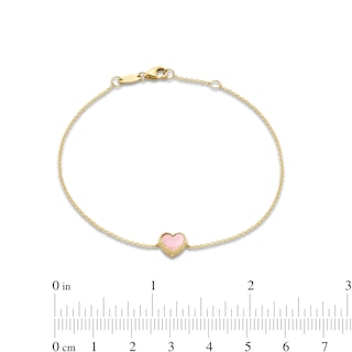 6.0mm Heart-Shaped Pink and White Mother-of-Pearl Frame Reversible Bracelet in 14K Gold - 7.25"|Peoples Jewellers
