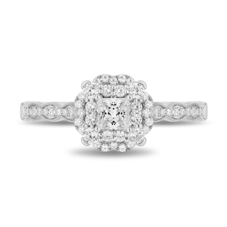 Enchanted Disney Cinderella 0.69 CT. T.W. Princess-Cut Diamond Frame Scallop Shank Engagement Ring in 14K White Gold|Peoples Jewellers