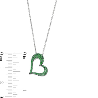 Lab-Created Emerald and White Lab-Created Sapphire Reversible Tilted Open Heart Pendant in Sterling Silver|Peoples Jewellers
