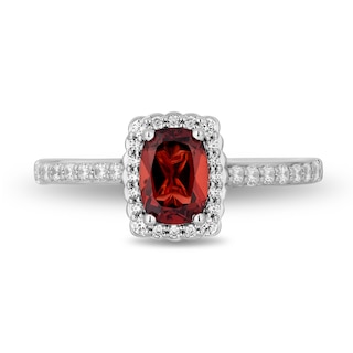 Enchanted Disney Cushion-Cut Garnet and 0.29 CT. T.W. Diamond Scallop Frame Engagement Ring in 14K White Gold - Size 7|Peoples Jewellers