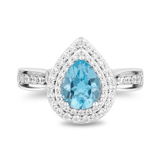 Enchanted Disney 0.45 CT. T.W. Diamond and Swiss Blue Topaz Frame Ring in 14K White Gold - Size 7|Peoples Jewellers