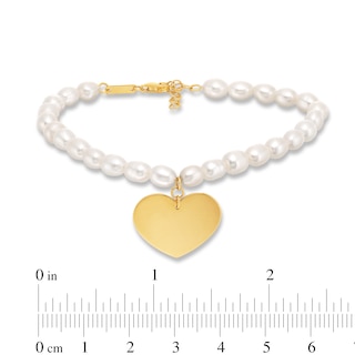 5.5mm Oval Freshwater Cultured Pearl Strand Bracelet with 14K Gold Heart Charm-8"|Peoples Jewellers