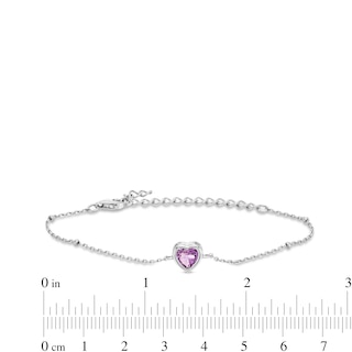 6.0mm Heart-Shaped Amethyst Solitaire Chain Bracelet in Sterling Silver - 7.5"|Peoples Jewellers
