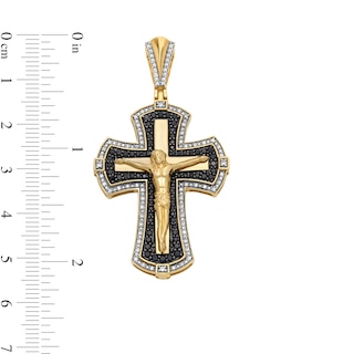 1.00 CT. T.W. Black and White Diamond Frame Flared Crucifix Necklace Charm in 10K Gold|Peoples Jewellers