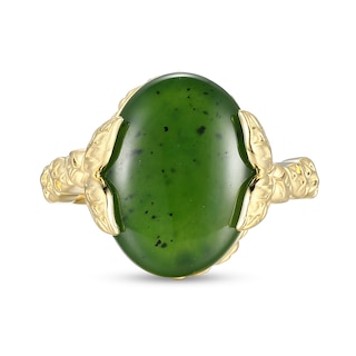 Oval Jade Leaf-Sides Ring in 14K Gold - Size 7|Peoples Jewellers