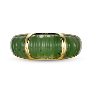 Jade Ribbed Three Stone Ring in 14K Gold - Size 7|Peoples Jewellers