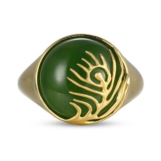 14.0mm Jade Feather Overlay Ring in 14K Gold - Size 7|Peoples Jewellers
